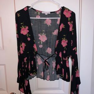 Open Front Tie Floral Top